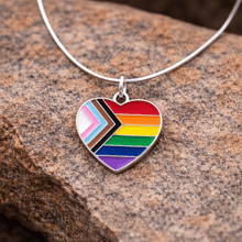 Load image into Gallery viewer, Quasar Heart Flag Charm Silver Necklaces - The Awareness Company