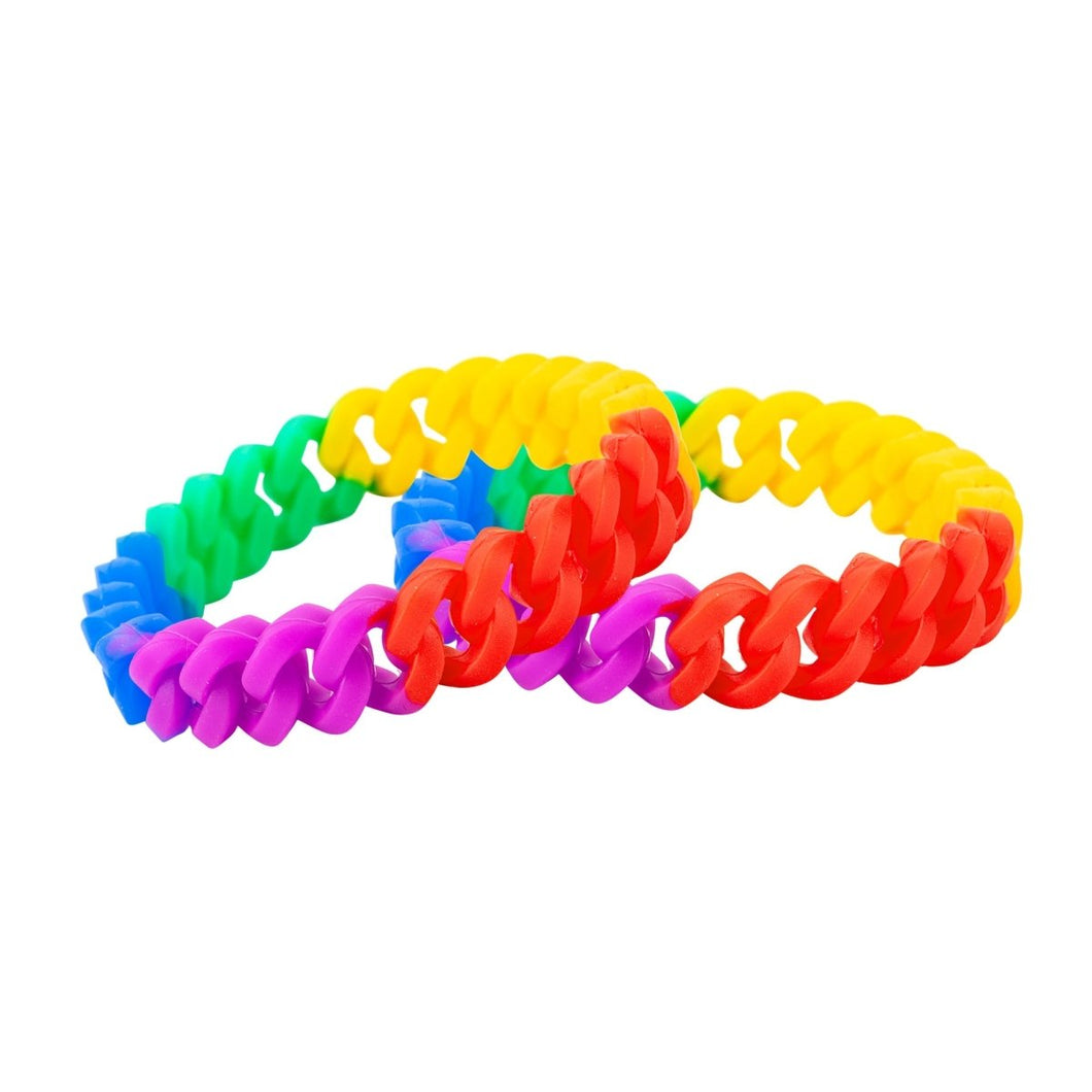 Bulk Rainbow Chain Link Silicone Bracelets, Gay Pride Wristbands for PRIDE Parades - The Awareness Company