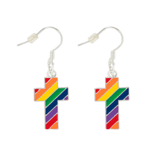 Load image into Gallery viewer, Rainbow Flag Cross Earrings - The Awareness Company