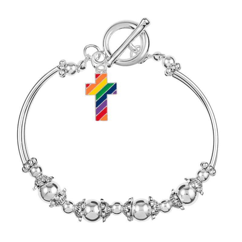 Rainbow Flag Cross Partial Beaded Bracelets - The Awareness Company