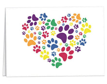 Load image into Gallery viewer, Rainbow Heart Paw Print Note Cards