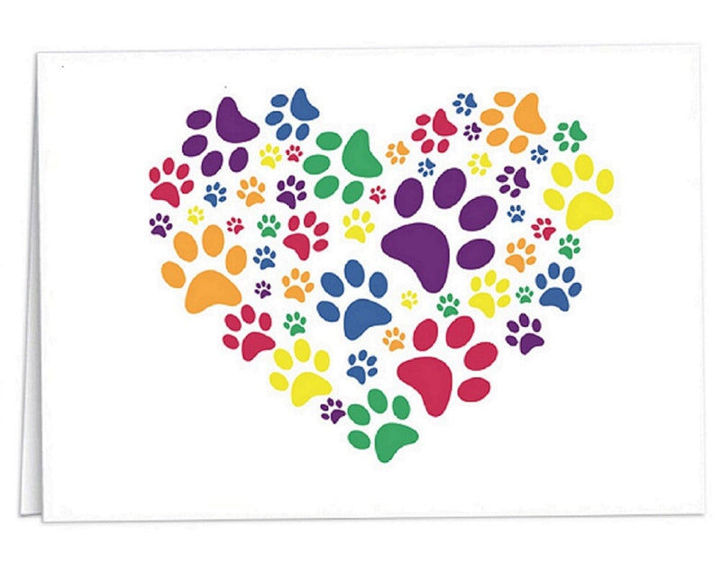Rainbow Heart Paw Print Note Cards