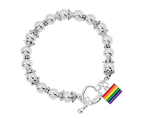 Load image into Gallery viewer, Rainbow Rectangle Flag Silver Beaded Bracelets - The Awareness Company
