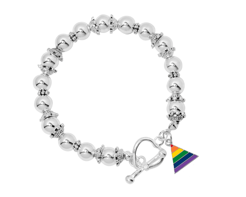Rainbow Triangle Flag Silver Beaded Bracelets - The Awareness Company