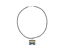 Load image into Gallery viewer, Bulk Rectangle Straight Ally Flag Black Cord Necklaces - Gay Pride Jewelry - The Awareness Company