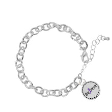 Load image into Gallery viewer, Round Believe Charm Purple Ribbon Link Style Chunky Bracelets - The Awareness Company