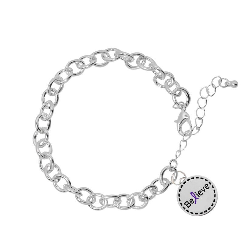 Round Believe Charm Purple Ribbon Link Style Chunky Bracelets - The Awareness Company