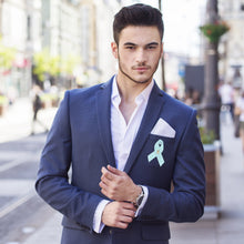 Load image into Gallery viewer, Satin Light Blue Ribbon Awareness Pins - The Awareness Company