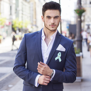 Satin Light Blue Ribbon Awareness Pins - The Awareness Company