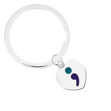 Load image into Gallery viewer, Semicolon Suicide Prevention Awareness Heart Split Style Key Chains - The Awareness Company
