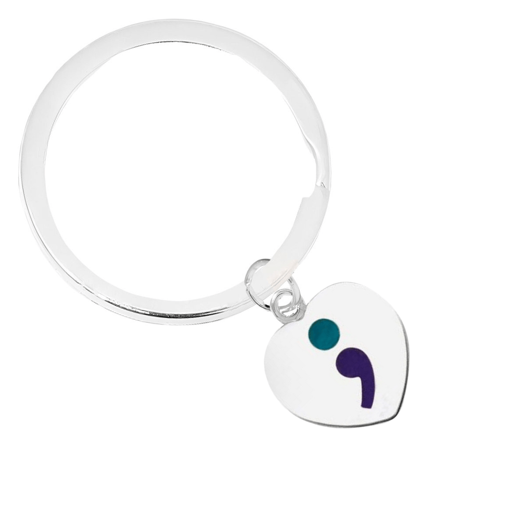 Semicolon Suicide Prevention Awareness Heart Split Style Key Chains - The Awareness Company