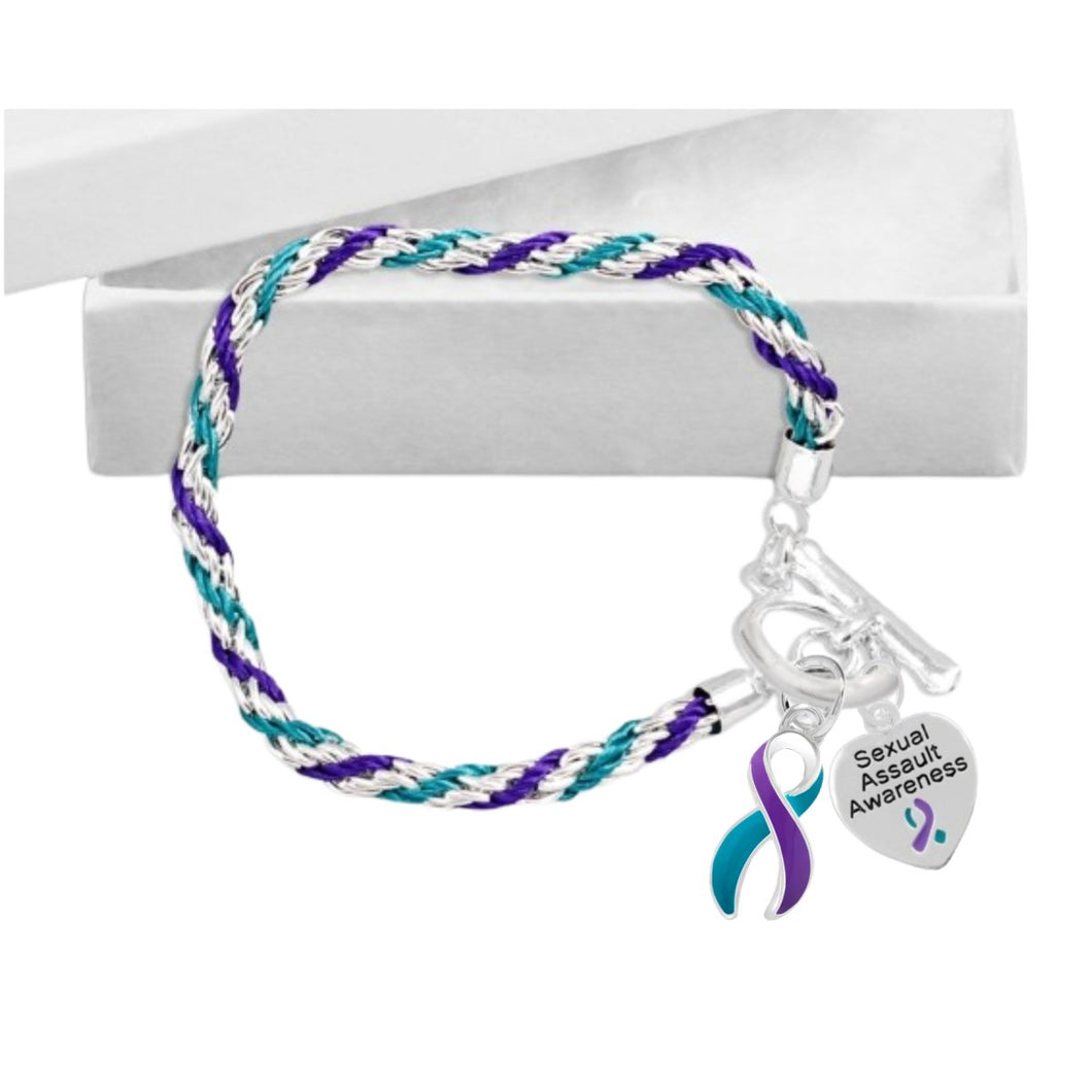 Teal & Purple Ribbon Rope Style Sexual Assault Bracelets