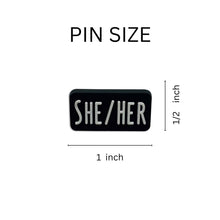Load image into Gallery viewer, She Her Black Rectangle Pronoun Silicone Pins - The Awareness Company