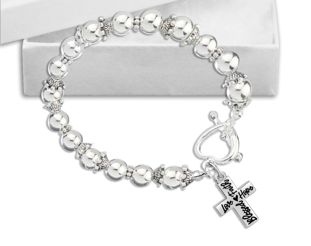 Silver Blessed, Hope, Faith, and Love Cross Beaded Charm Bracelets 