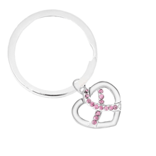 Load image into Gallery viewer, Silver Heart Crystal Pink Ribbon Split Style Keychains - The Awareness Company
