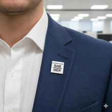 Load image into Gallery viewer, Silver Square My Pronouns Are She Her Pins - The Awareness Company