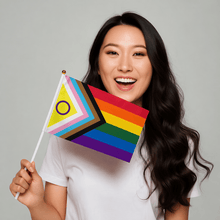 Load image into Gallery viewer, Small Daniel Quasar Progress Pride Intersex - Inclusive Flags on a Stick - The Awareness Company