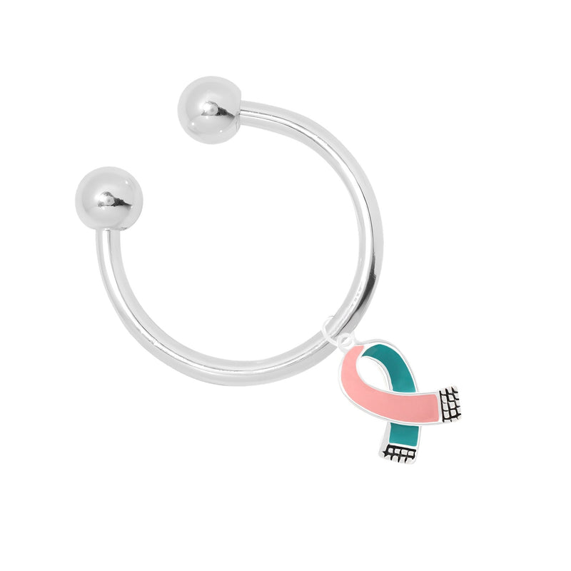 Small Pink & Teal Ribbon Horseshoe Style Keychains - The Awareness Company