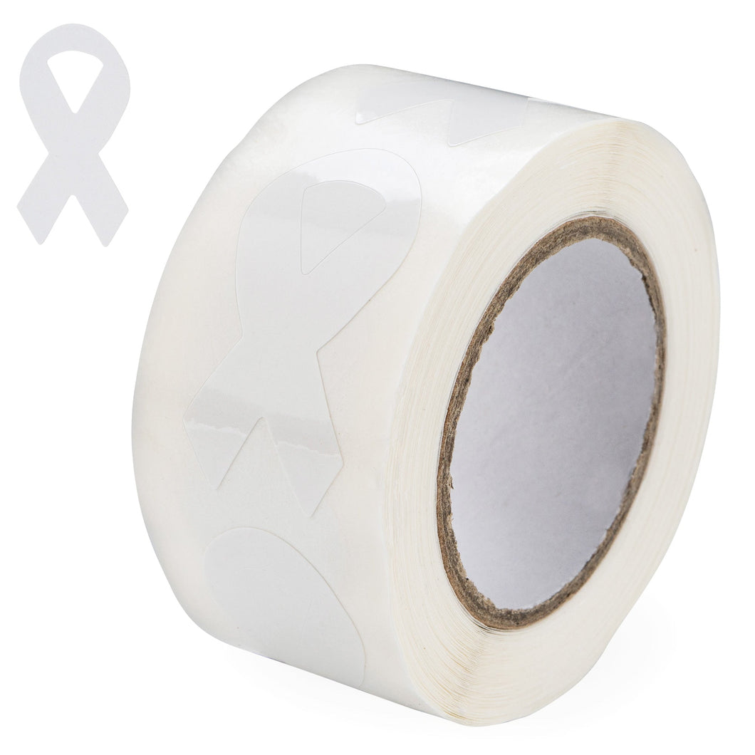 Small White Ribbon Stickers (250 per Roll) - The Awareness Company
