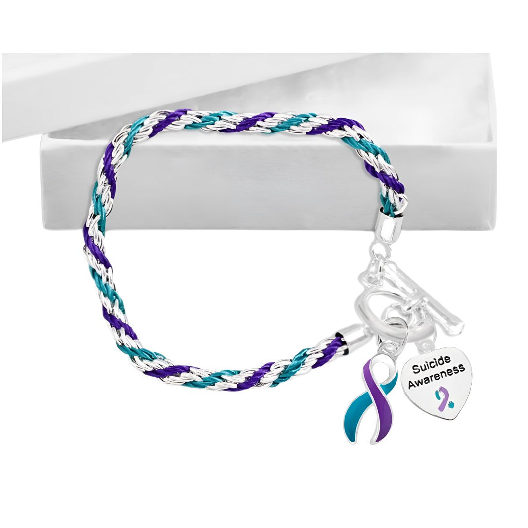 Teal & Purple Ribbon Suicide Awareness Charm Bracelets