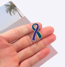 Load image into Gallery viewer, Suicide Awareness Teal &amp; Purple Ribbon Pins - Fundraising For A Cause