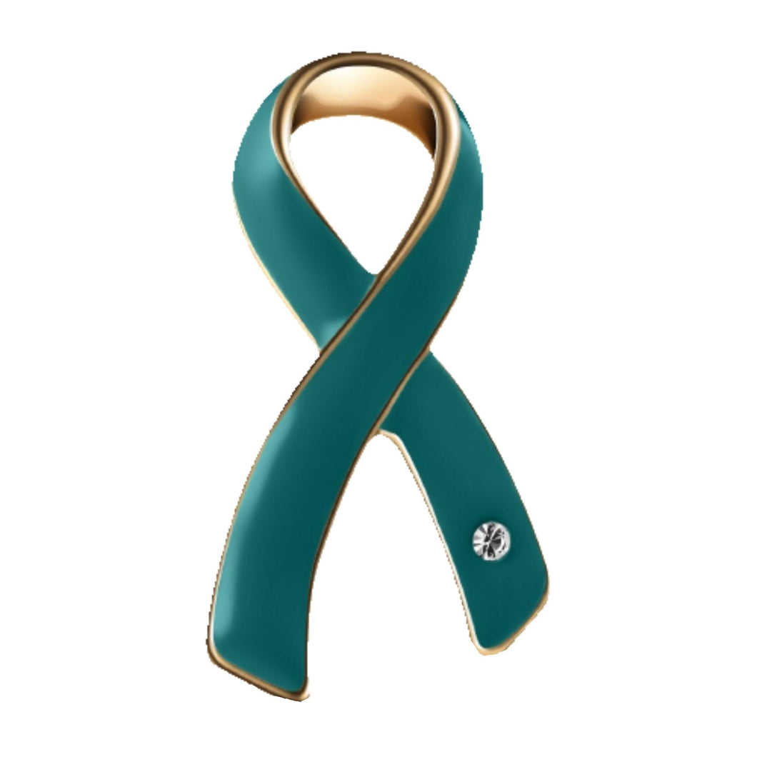Teal Ribbon Awareness Pins w/ Crystal - The Awareness Company