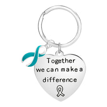 Load image into Gallery viewer, Teal Ribbon Big Heart Key Chains - The Awareness Company