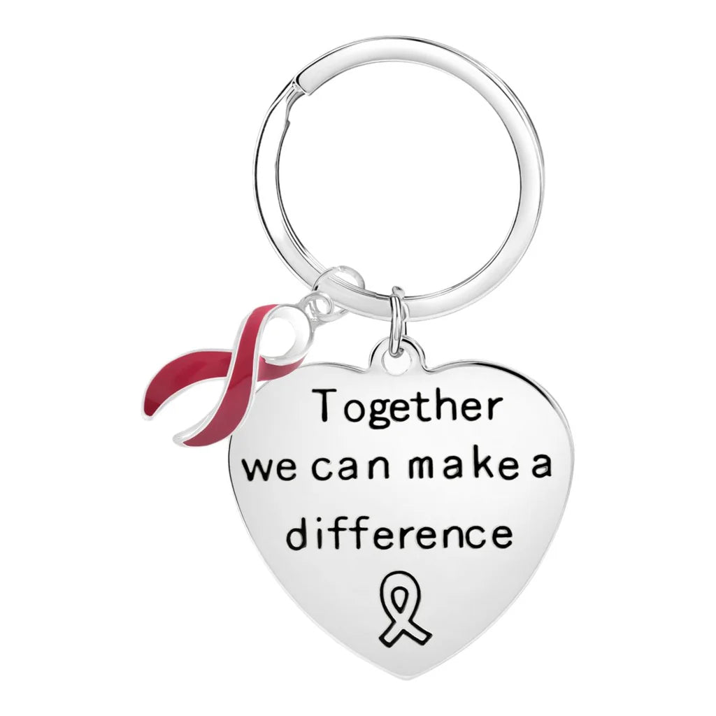 “Together We Can Make a Difference” Heart Key Chain – Burgundy Ribbon Charm - The Awareness Company
