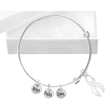 Load image into Gallery viewer, White Ribbon Awareness Charm Retractable Bracelets - The Awareness Company