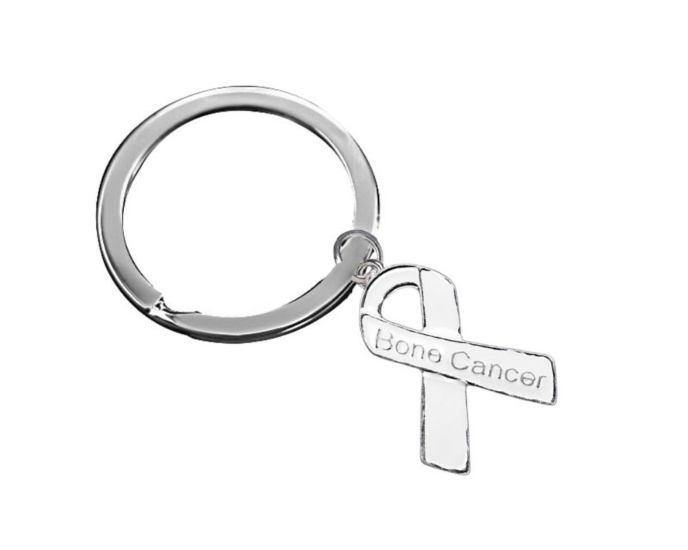 White Ribbon Bone Cancer Awareness Split Style Key Chains - The Awareness Company