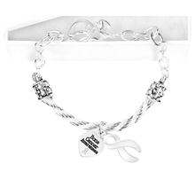 Load image into Gallery viewer, White Ribbon Bone Cancer Heart Charm Rope Bracelets - The Awareness Company