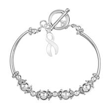 Load image into Gallery viewer, White Ribbon Charm Partial Beaded Bracelets - The Awareness Company