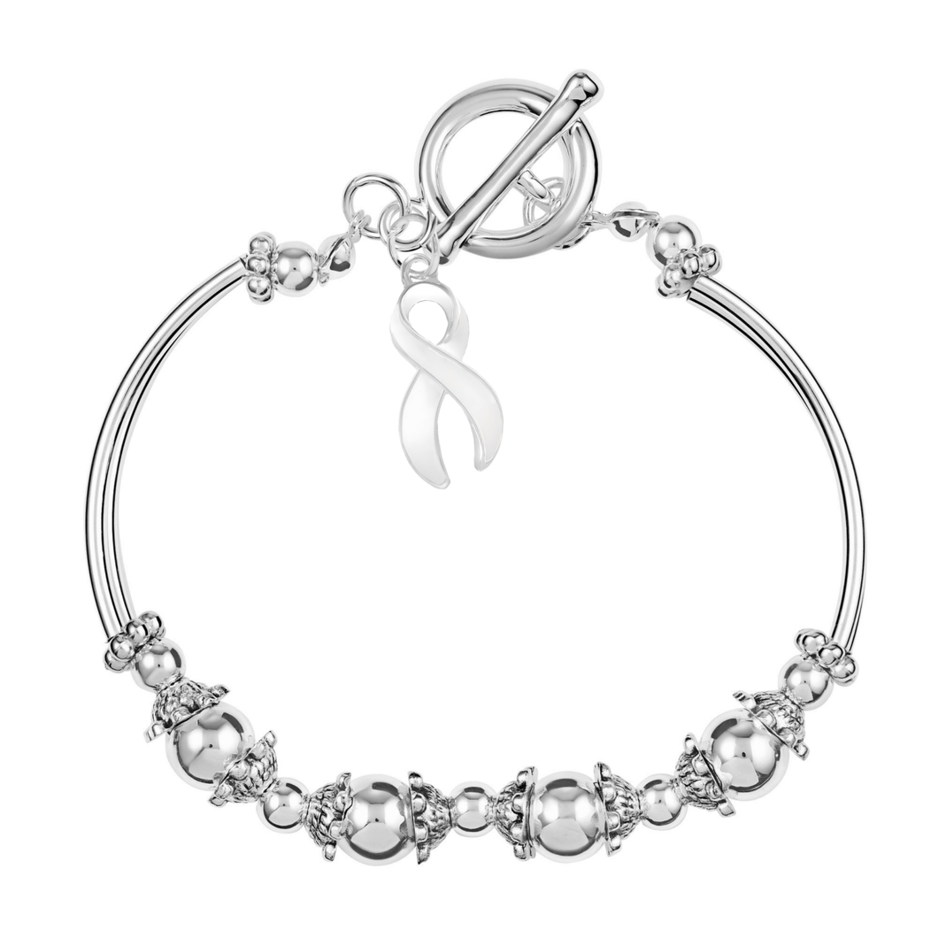 White Ribbon Charm Partial Beaded Bracelets - The Awareness Company
