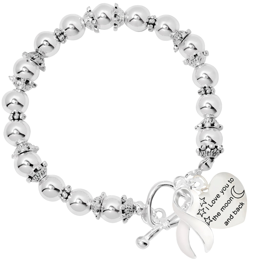 White Ribbon To The Moon And Back Awareness Beaded Bracelets - The Awareness Company