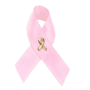 100 Pack of Satin Pink Ribbon Breast Cancer Pins - The Awareness Company