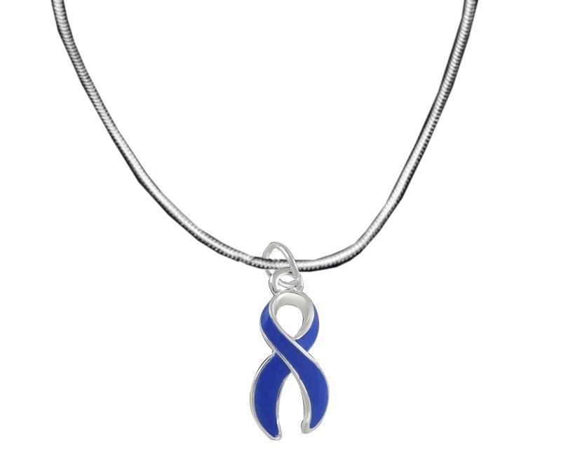 Bulk Large Size Dark Blue Ribbon Awareness Necklaces - The Awareness Company