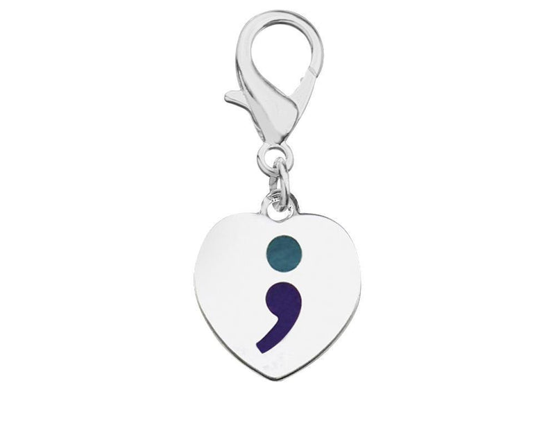 Semicolon Suicide Prevention Awareness Heart Hanging Charms - The Awareness Company