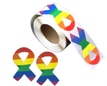 Load image into Gallery viewer, 250 Large Rainbow Ribbon Stickers (250 per Roll) - The Awareness Company