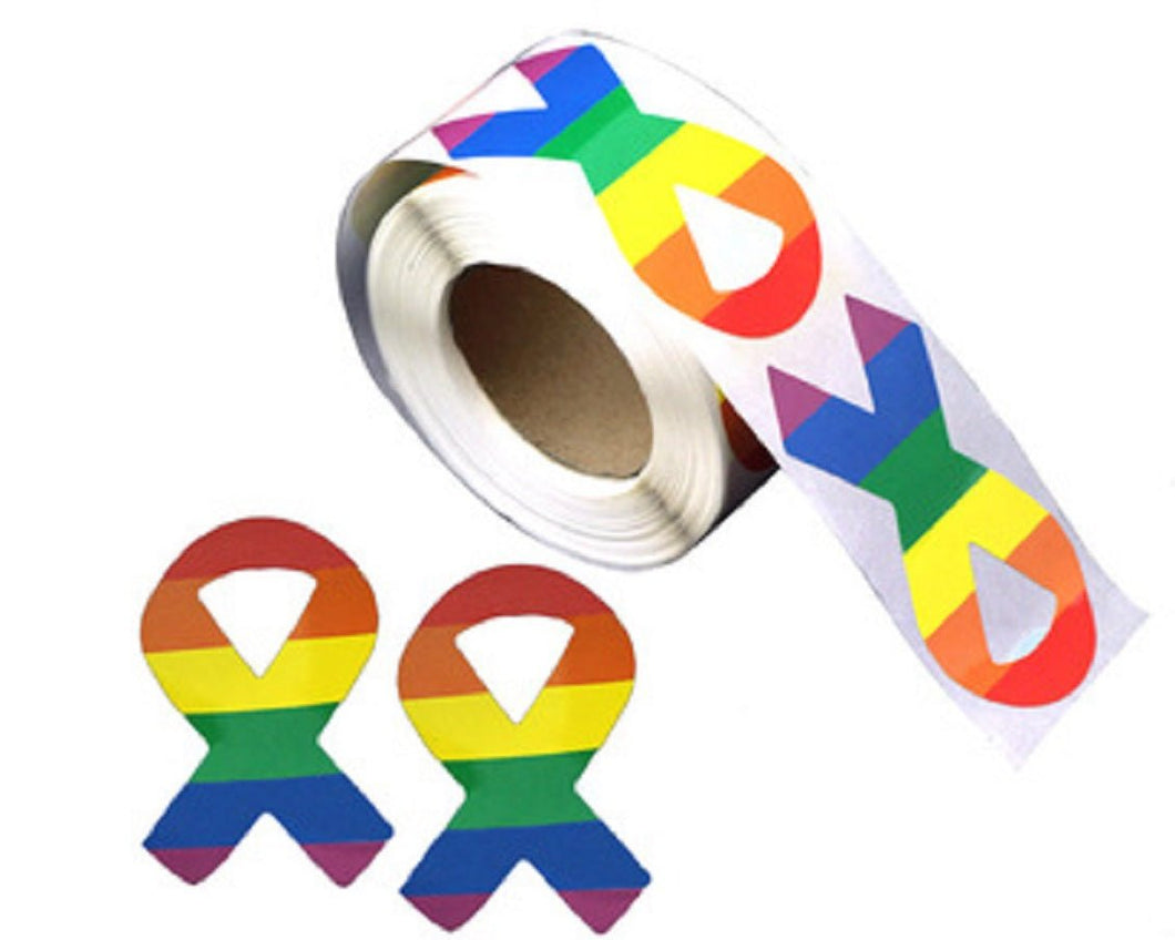 250 Large Rainbow Ribbon Stickers (250 per Roll) - The Awareness Company