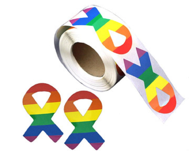 250 Large Rainbow Ribbon Stickers (250 per Roll) - The Awareness Company