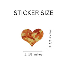 Load image into Gallery viewer, 250 Orange Camouflage Heart Stickers (250 per Roll) - The Awareness Company