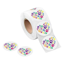 Load image into Gallery viewer, 250 Rainbow Paw Print Heart Stickers (250 Per Roll) - The Awareness Company