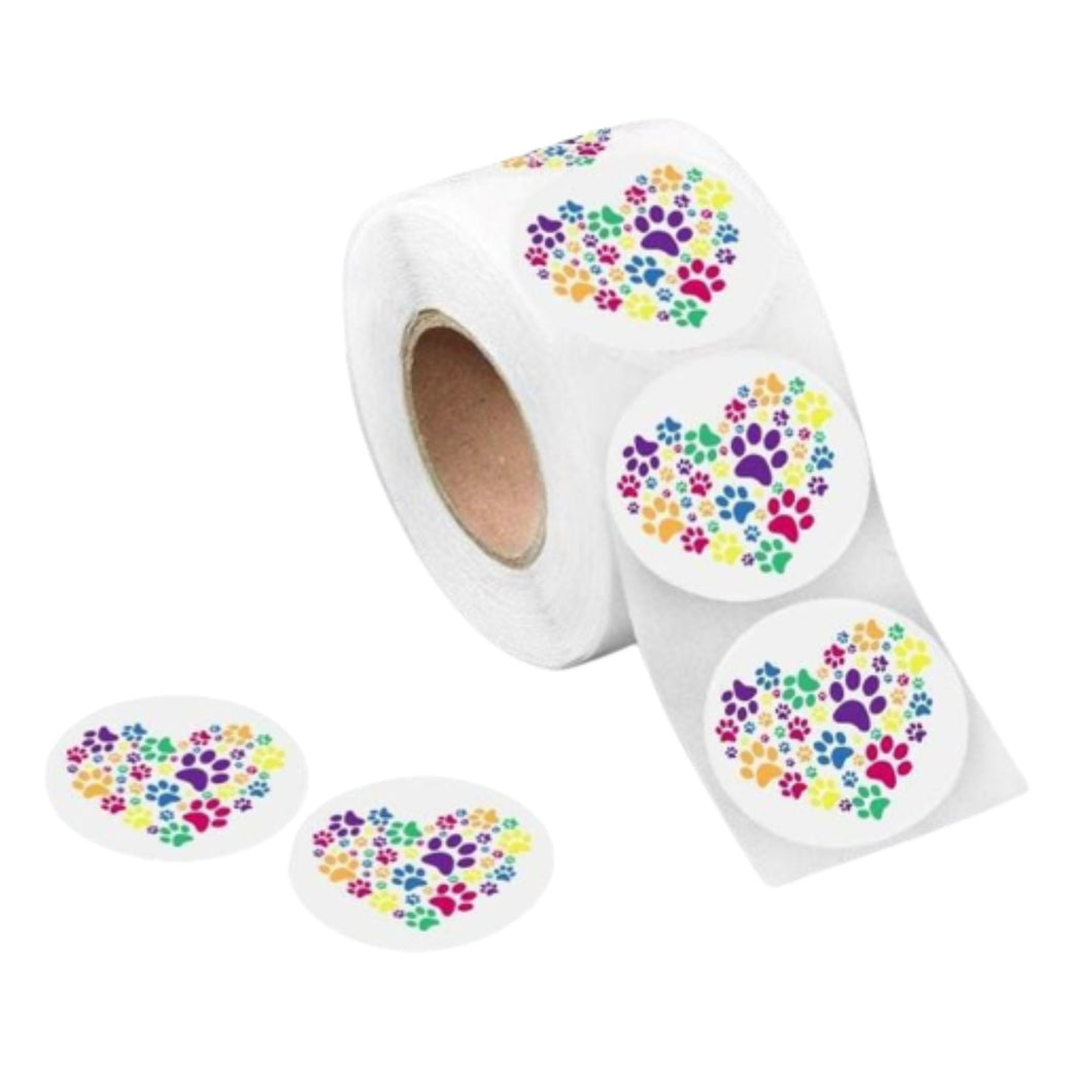 250 Rainbow Paw Print Heart Stickers (250 Per Roll) - The Awareness Company