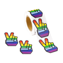 Load image into Gallery viewer, 250 Rainbow Striped Peace Sign Hand Stickers (250 per Roll) - The Awareness Company