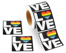 Load image into Gallery viewer, 250 Square Rainbow Heart Love Stickers (250 per Roll) - The Awareness Company