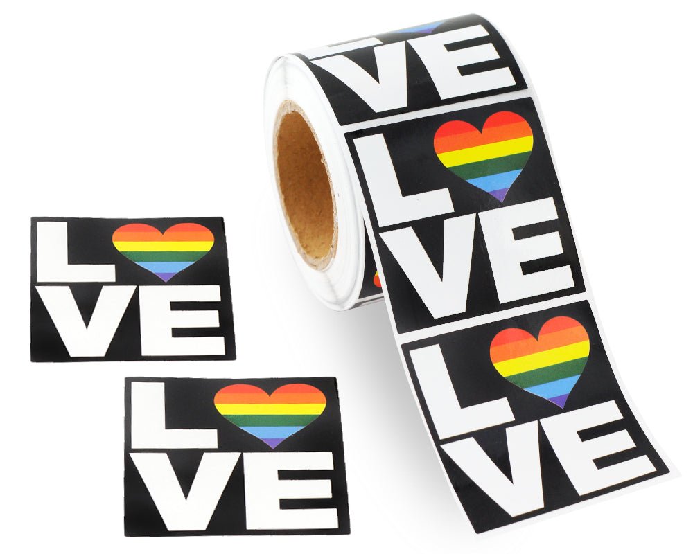 250 Square Rainbow Heart Love Stickers (250 per Roll) - The Awareness Company