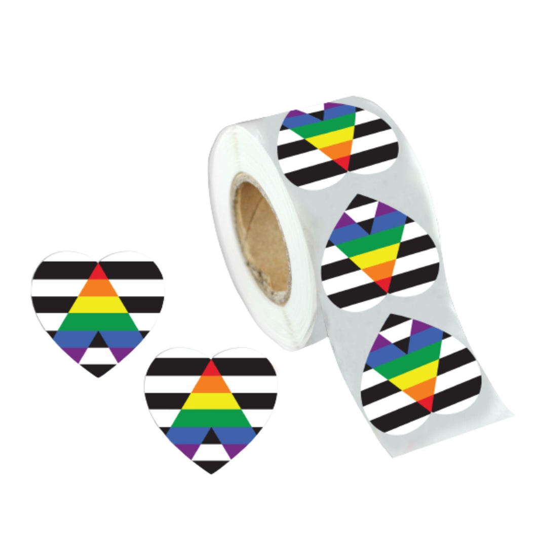 250 Straight Ally Allies LGBTQ Gay Pride Heart Stickers (250 per Roll) - The Awareness Company
