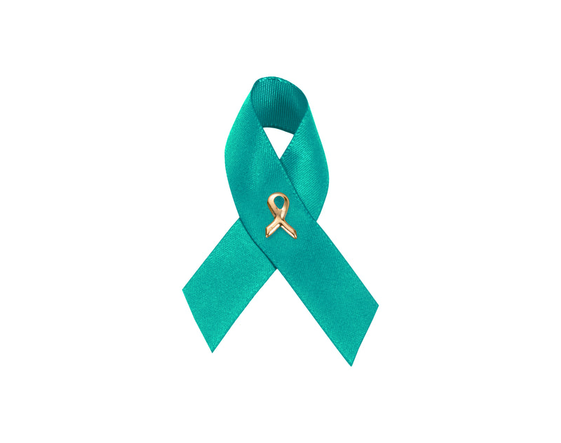 Satin Teal Ribbon Awareness Pins - The Awareness Company