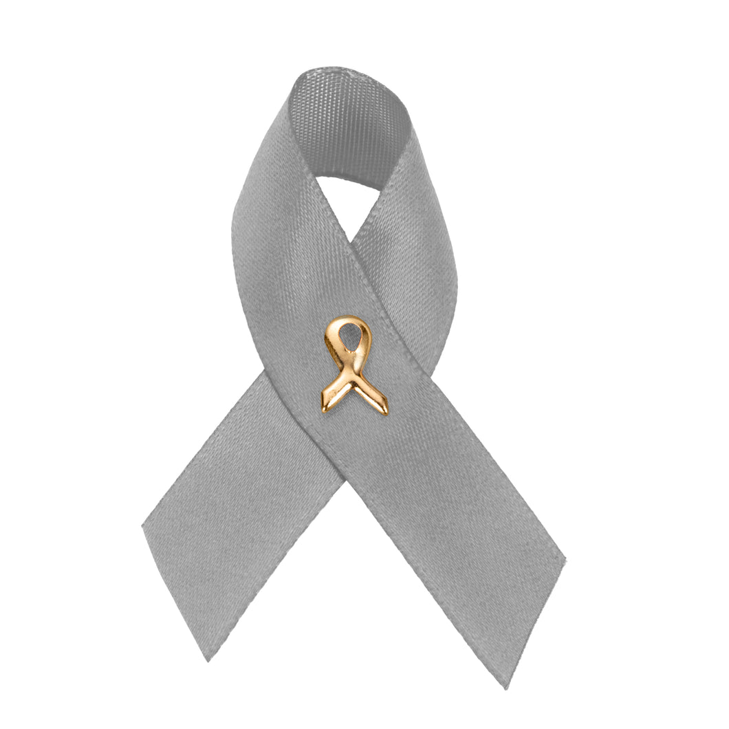 Gray Satin Ribbon Awareness Pins - The Awareness Company