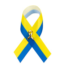 Load image into Gallery viewer, Satin Blue and Yellow Ribbon Pins Bulk - The Awareness Company